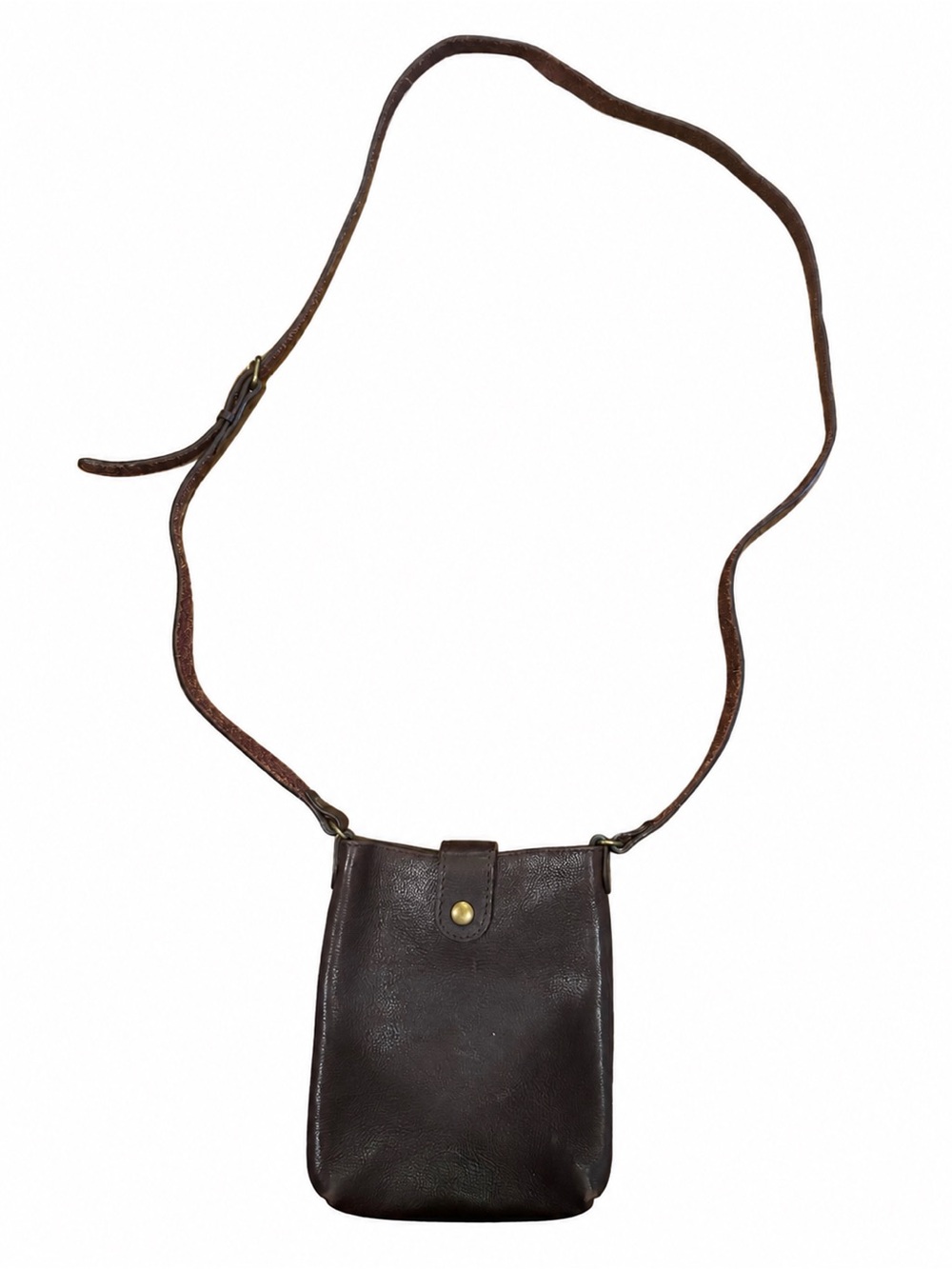 Vintage Brown Leather Mini Crossbody Bag Adjustable Strap Unisex - Picture 2 of 7